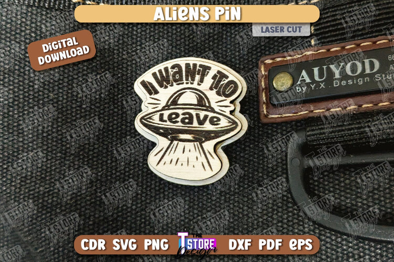 Aliens Pin Laser Cut | UFOs | Pin Brooch | Clothing Accessory | CNC File SVG The T Store Design 