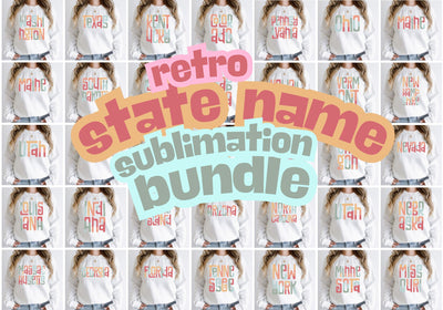 All 50 States Retro Typography Bundle | Complete Vintage State Names Collection | Sublimation PNG Set Sublimation Print Perfect Design Shop 