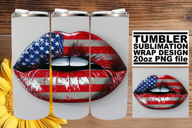 All-American Beauty: 3D Lips 20oz Tumbler Wrap Sublimation afrosvg 