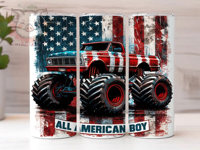 All American Boy Truck Tumbler, Monster Truck Tumbler, American Flag Wrap, All American Boy Tumbler, Patriotic Tumbler Design, Fourth Of July Tumbler, 20oz Truck Tumbler Wrap Sublimation Lara' s Designs 