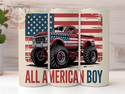 All American Boy Truck Tumbler, Monster Truck Tumbler, American Flag Wrap, All American Boy Tumbler, Patriotic Tumbler Design, Fourth Of July Tumbler, 20oz Truck Tumbler Wrap Sublimation Lara' s Designs 