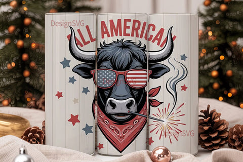 All American Bull 20oz Tumbler Wrap Sublimation DesignSVG 