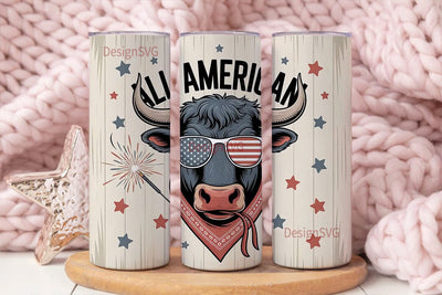 All American Bull 20oz Tumbler Wrap Sublimation DesignSVG 