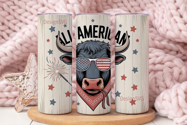All American Bull 20oz Tumbler Wrap Sublimation DesignSVG 