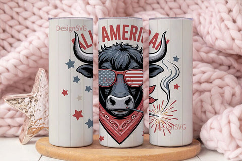 All American Bull 20oz Tumbler Wrap Sublimation DesignSVG 