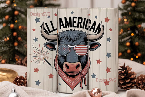 All American Bull 20oz Tumbler Wrap Sublimation DesignSVG 