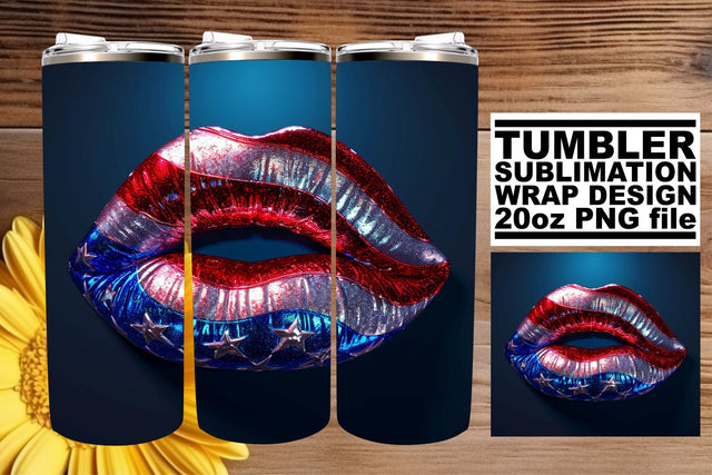 All-American Elegance: 3D Lips 20oz Tumbler Design Sublimation afrosvg 