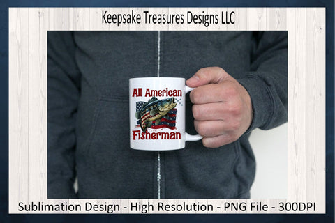 All American Fisherman Sublimation PNG, Father's Day Gifts, Fisherman Sublimation Mug, Digital Download, American Flag Sublimation Keepsake Treasures Designs LLC. 