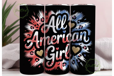All American Girl 20oz Tumbler Wrap Sublimation PixelChick 