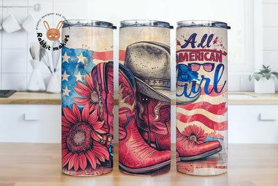 All American Girl Tumbler Wrap Png, Patriotic Cowgirl Boot Tumbler Design, Sublimation Tumbler, Design Download- Skinny 20oz Tumbler Wrap Sublimation Rabbitmakies 
