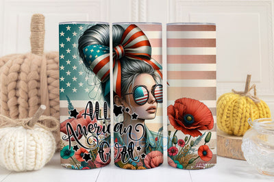 All American Girl Tumbler Wrap Png, Patriotic Tumbler Design, Sublimation Tumbler, Design Download Skinny 20oz Tumbler Wrap Sublimation BouDesign 