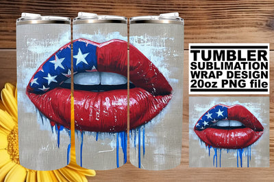 All-American Lips: 20oz Patriotic Tumbler Wrap Sublimation afrosvg 