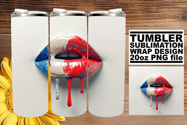 All-American Lips: Patriotic Tumbler Wrap Sublimation afrosvg 