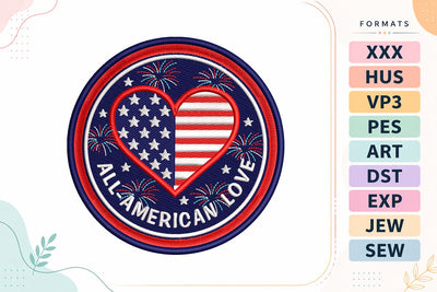All-American Love Embroidery Design - Patriotic Heart Patch Embroidery/Applique DESIGNS sg embroidery 