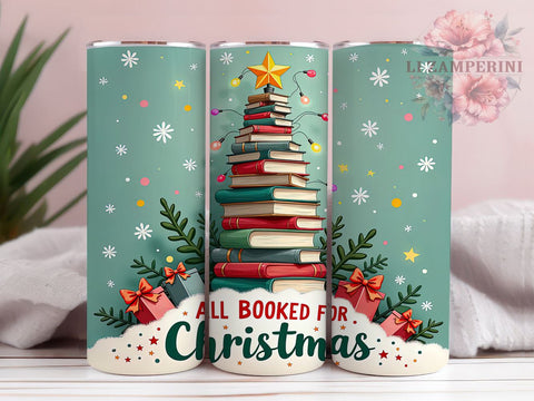 All Booked for Christmas 20oz Tumbler Wrap, Book Lovers 20oz Tumbler, Sublimation Wrap, Reading Gift, Literary Gift, Christmas Gift for Bookworms Sublimation Li Zamperini 