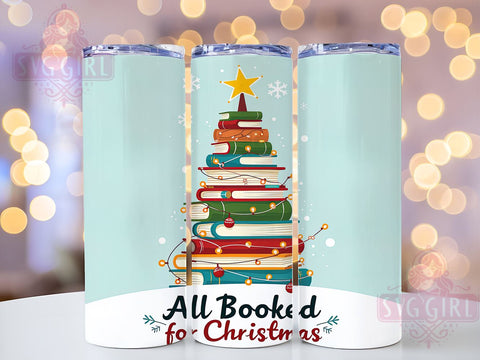 All Booked For Christmas 20oz Tumbler Wrap Sublimation Design, Straight Tapered Tumbler Wrap, Book Lovers Tumbler Png, Instant Digital Download Sublimation SvggirlplusArt 