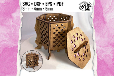 All Heart Hexagon Gift Box SVG cut files for laser cutter SVG Angel on Empire 