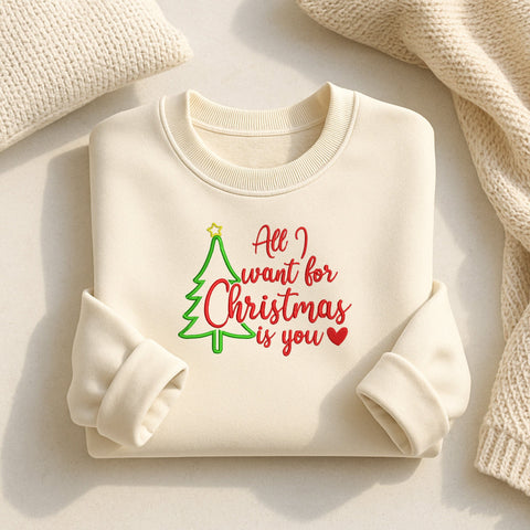 All I Want for Christmas Is You Embroidery Design | Christmas Tree Embroidery Pattern | Christmas Saying Machine Embroidery | 5 Sizes Embroidery/Applique DESIGNS HappyDesignStudio 
