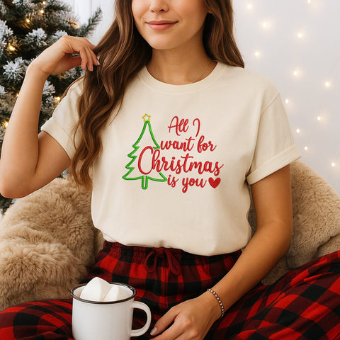 All I Want for Christmas Is You Embroidery Design | Christmas Tree Embroidery Pattern | Christmas Saying Machine Embroidery | 5 Sizes Embroidery/Applique DESIGNS HappyDesignStudio 