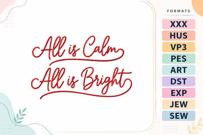 All is Calm All is Bright Christmas Embroidery Design Embroidery/Applique DESIGNS sg embroidery 
