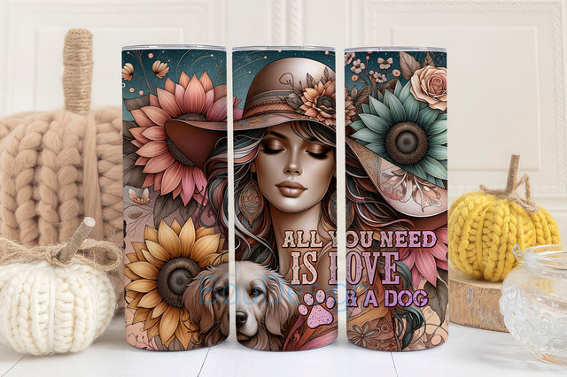 All you need is Love and a Dog Tumbler Png, Dog 20 oz Skinny Tumbler Sublimation Design Digital Download PNG Sublimation BouDesign 