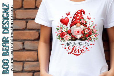 All You Need Is Love, Valentines Day Gnome Clipart Sublimation Boo Bear Designz 