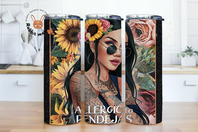 Allergic to pendejas 20oz Skinny Sublimation Tumbler Design, Floral Woman Sublimation Png, Sarcastic Tumbler Png Downloads Sublimation Rabbitmakies 