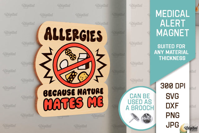 Allergy Medical Alert Magnet Laser Cut. Wooden Magnet SVG SVG Evgenyia Guschina 
