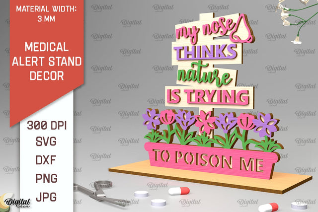Allergy Medical Alert Stand Laser Cut. Medical Decor SVG SVG Evgenyia Guschina 