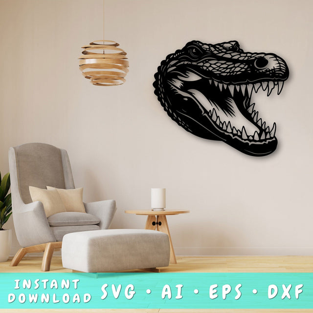 Alligator Laser SVG Cut File, Alligator Glowforge File, Alligator DXF, Alligator Wall Art SVG SVG HappyDesignStudio 