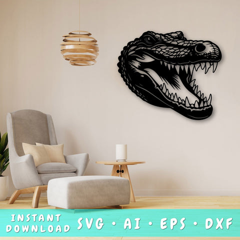 Alligator Laser SVG Cut File, Alligator Glowforge File, Alligator DXF, Alligator Wall Art SVG SVG HappyDesignStudio 