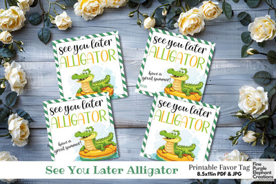 Alligator Printable Favor Tag Label - Personalized End School Year Summer Digital Pattern Fine Purple Elephant Creations 