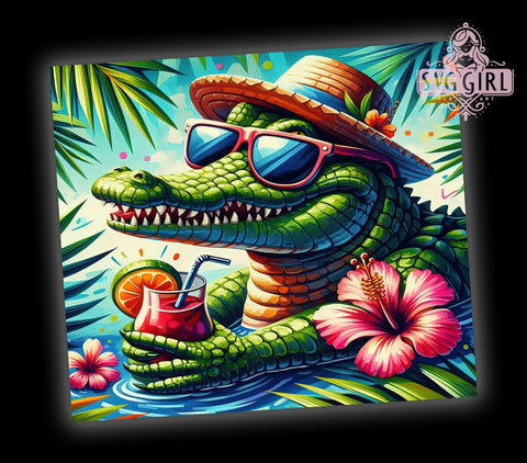 Alligator Tumbler, 20oz Tumbler, PNG Sublimation Design, Cute Alligator Gift, Animal Print Tumbler, Reptile Tumbler, Tropical Drinkware, Fun Summer Tumbler Sublimation SvggirlplusArt 