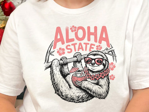 Aloha State Sloth PNG, Funny Hawaii Vacation T-Shirt Design SVG DesignDestine 