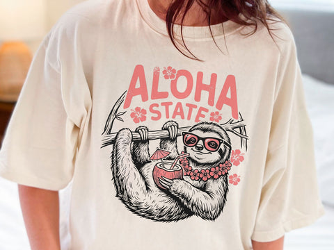 Aloha State Sloth PNG, Funny Hawaii Vacation T-Shirt Design SVG DesignDestine 