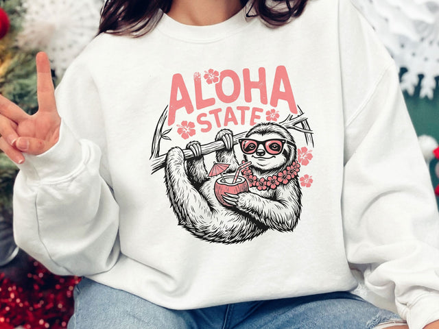 Aloha State Sloth PNG, Funny Hawaii Vacation T-Shirt Design SVG DesignDestine 