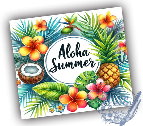 Aloha Summer 20oz Skinny Tumbler, Hello Summer Tumbler Png, Straight & Tapered Tumbler Wrap, Instant Digital Download Sublimation ToriDesigns 