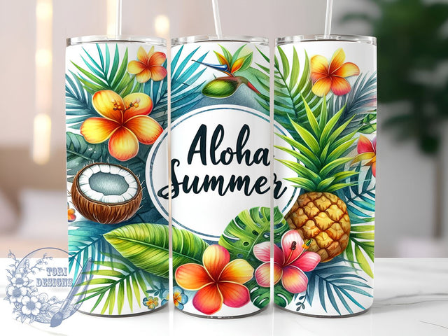 Aloha Summer 20oz Skinny Tumbler, Hello Summer Tumbler Png, Straight & Tapered Tumbler Wrap, Instant Digital Download Sublimation ToriDesigns 