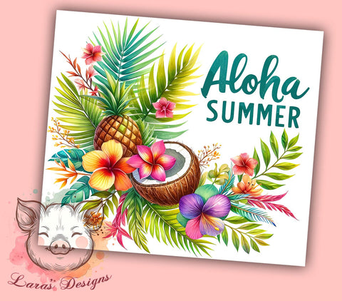 Aloha Summer 20oz Tumbler Png, Straight & Tapered Tumbler Png, Floral Summer Tumbler Png, Digital Download PNG Sublimation Lara' s Designs 