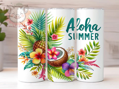 Aloha Summer 20oz Tumbler Png, Straight & Tapered Tumbler Png, Floral Summer Tumbler Png, Digital Download PNG Sublimation Lara' s Designs 