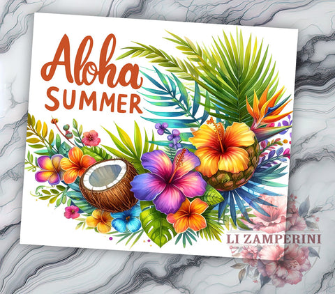 Aloha Summer 20oz Tumbler Wrap PNG, Summer Vacation Tumbler Png, Straight & Tapered Tumbler Wrap, Instant Digital Download Sublimation Li Zamperini 