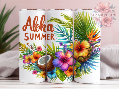Aloha Summer 20oz Tumbler Wrap PNG, Summer Vacation Tumbler Png, Straight & Tapered Tumbler Wrap, Instant Digital Download Sublimation Li Zamperini 