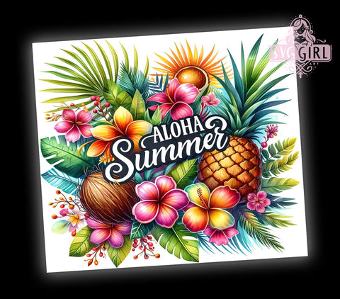 Aloha Summer 20oz Tumbler Wrap Sublimation Design, Straight Tapered Tumbler Wrap, Summer Vacation Tumbler Png, Instant Digital Download Sublimation SvggirlplusArt 