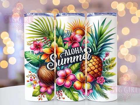Aloha Summer 20oz Tumbler Wrap Sublimation Design, Straight Tapered Tumbler Wrap, Summer Vacation Tumbler Png, Instant Digital Download Sublimation SvggirlplusArt 
