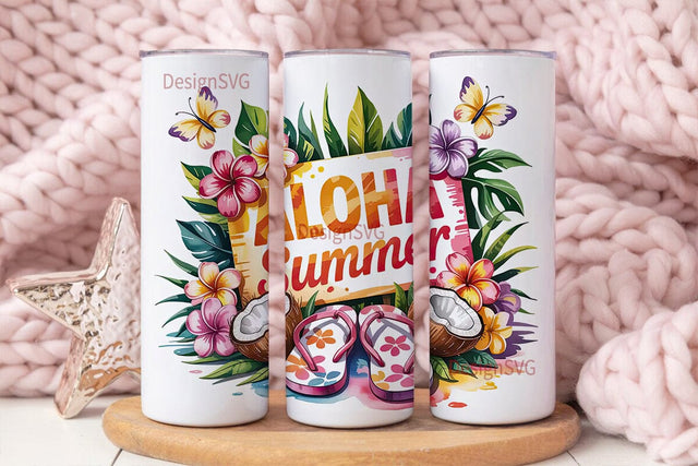 Aloha Summer 20oz Tumbler Wrap Sublimation DesignSVG 