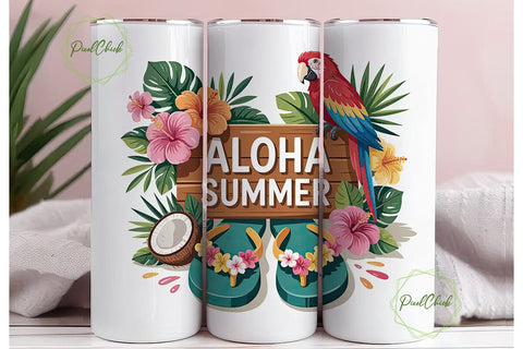 Aloha Summer 20oz Tumbler Wrap Sublimation PixelChick 