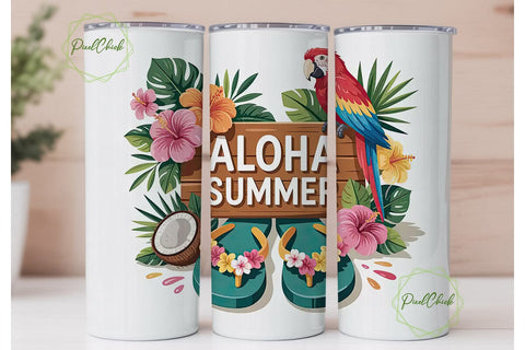 Aloha Summer 20oz Tumbler Wrap Sublimation PixelChick 