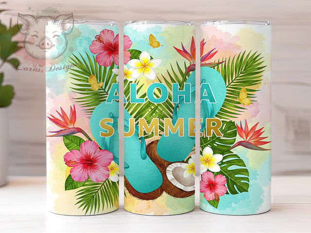 Aloha Summer Floral Flip Flop Tumbler Wrap, Floral Flip Flop Wrap, 20oz Sublimation Design, Summer Vibes Cup, Tropical Flip Flop Tumbler, Beach Floral Wrap, Cute Summer Tumbler Sublimation Lara' s Designs 