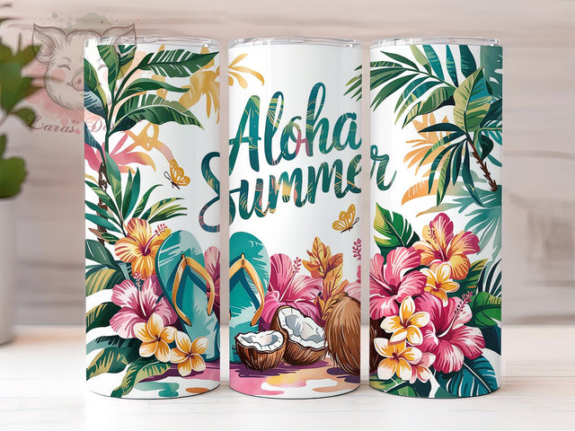 Aloha Summer Floral Flip Flop Tumbler Wrap, Floral Flip Flop Wrap, 20oz Sublimation Design, Summer Vibes Cup, Tropical Flip Flop Tumbler, Beach Floral Wrap, Cute Summer Tumbler Sublimation Lara' s Designs 