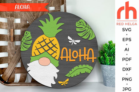 Aloha SVG, Summer Door Sign Cut File, Tropical Hanger DXF SVG RedHelgaArt 
